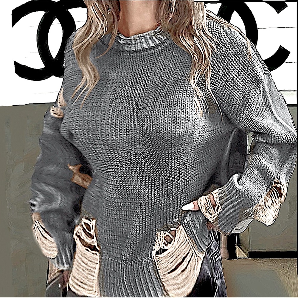 Distressed Oversized Sweater. - Picture 6 of 16